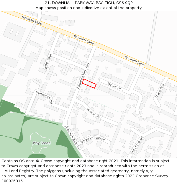 21, DOWNHALL PARK WAY, RAYLEIGH, SS6 9QP: Location map and indicative extent of plot