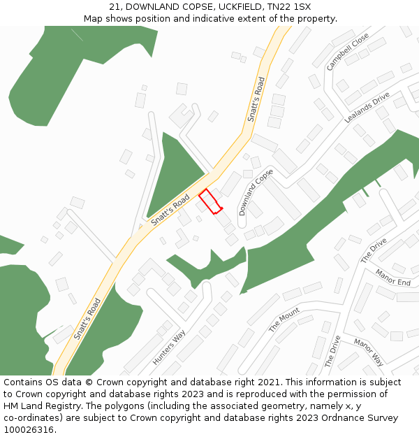 21, DOWNLAND COPSE, UCKFIELD, TN22 1SX: Location map and indicative extent of plot