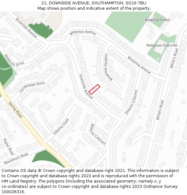 21, DOWNSIDE AVENUE, SOUTHAMPTON, SO19 7BU: Location map and indicative extent of plot