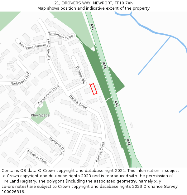 21, DROVERS WAY, NEWPORT, TF10 7XN: Location map and indicative extent of plot