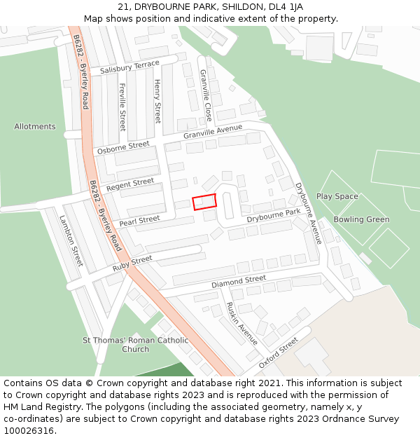 21, DRYBOURNE PARK, SHILDON, DL4 1JA: Location map and indicative extent of plot