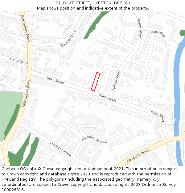 21, DUKE STREET, ILKESTON, DE7 8JU: Location map and indicative extent of plot