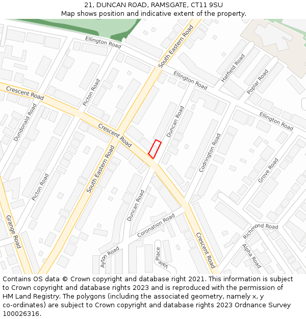 21, DUNCAN ROAD, RAMSGATE, CT11 9SU: Location map and indicative extent of plot