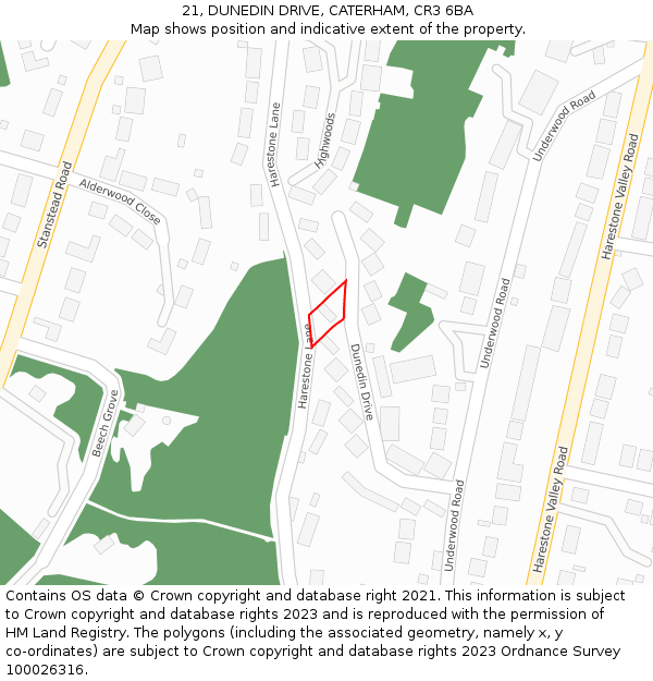 21, DUNEDIN DRIVE, CATERHAM, CR3 6BA: Location map and indicative extent of plot