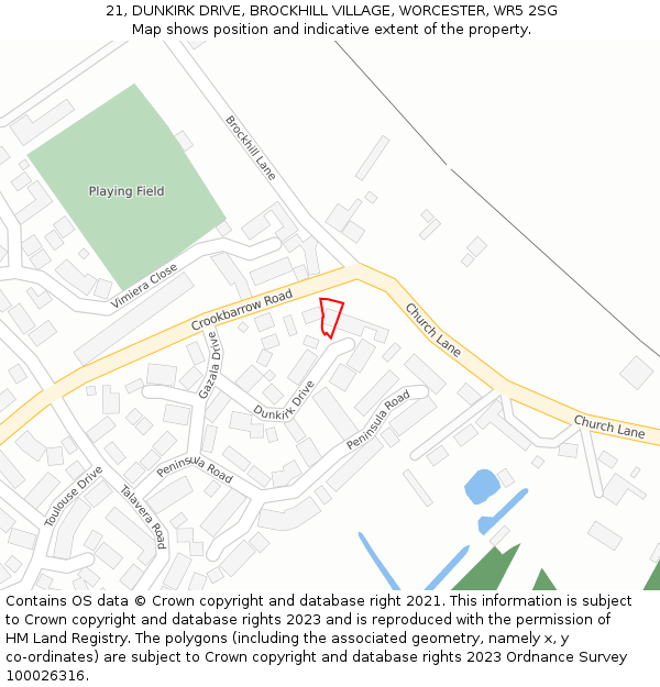 21, DUNKIRK DRIVE, BROCKHILL VILLAGE, WORCESTER, WR5 2SG: Location map and indicative extent of plot