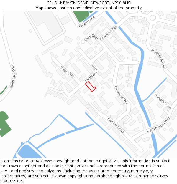 21, DUNRAVEN DRIVE, NEWPORT, NP10 8HS: Location map and indicative extent of plot