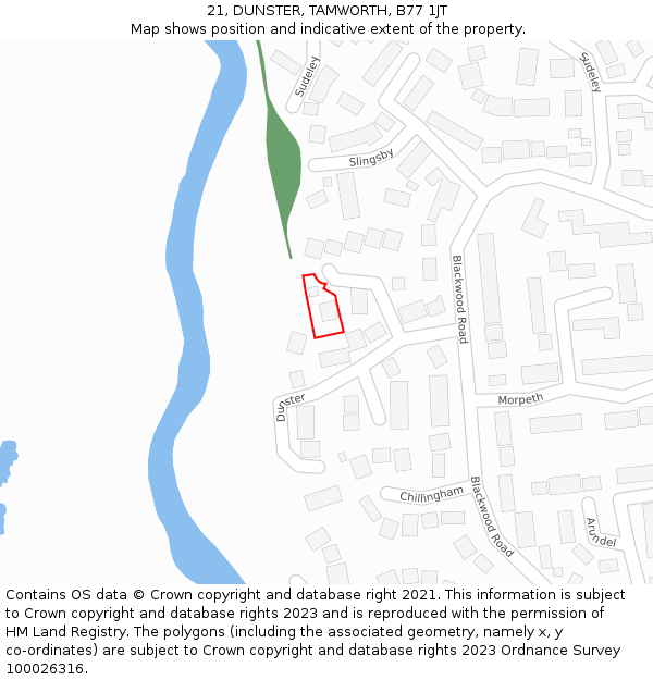 21, DUNSTER, TAMWORTH, B77 1JT: Location map and indicative extent of plot