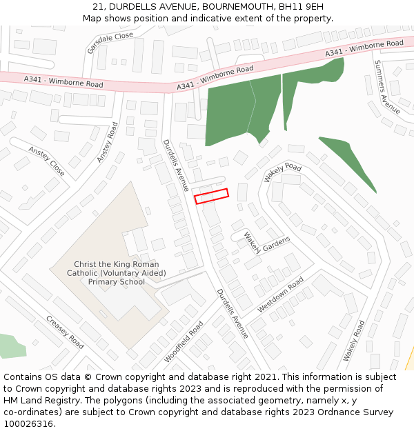 21, DURDELLS AVENUE, BOURNEMOUTH, BH11 9EH: Location map and indicative extent of plot