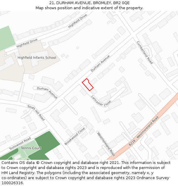 21, DURHAM AVENUE, BROMLEY, BR2 0QE: Location map and indicative extent of plot
