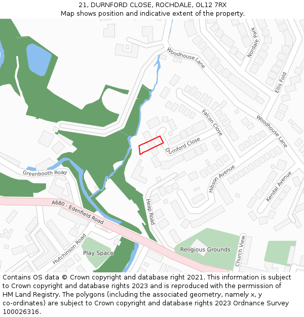 21, DURNFORD CLOSE, ROCHDALE, OL12 7RX: Location map and indicative extent of plot