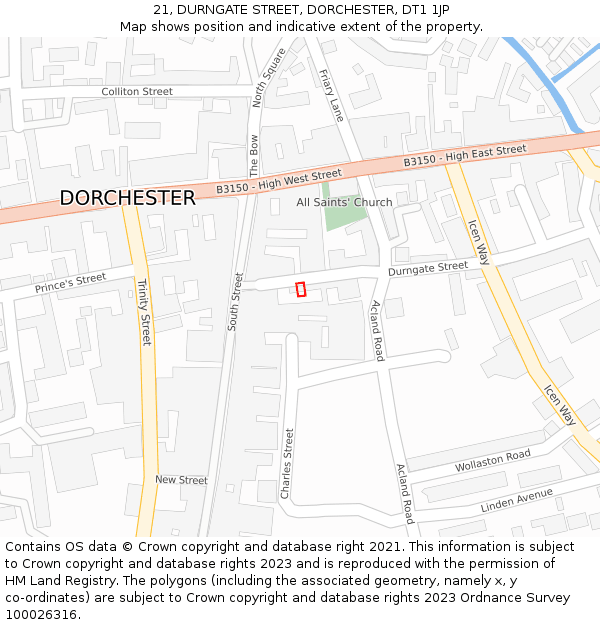 21, DURNGATE STREET, DORCHESTER, DT1 1JP: Location map and indicative extent of plot