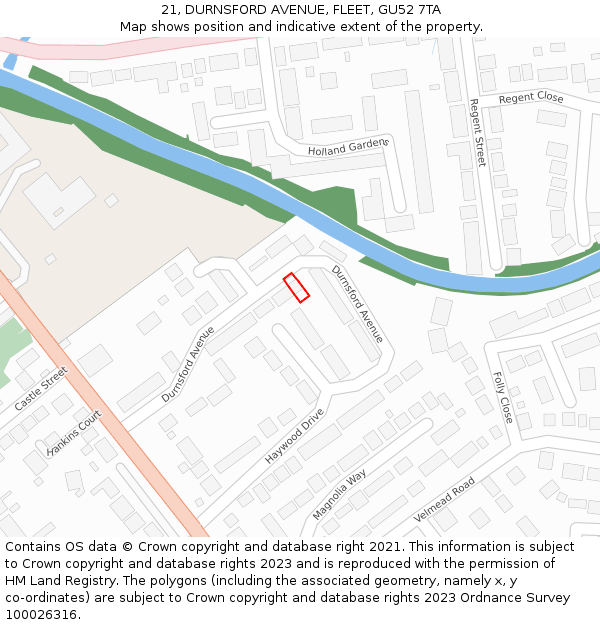 21, DURNSFORD AVENUE, FLEET, GU52 7TA: Location map and indicative extent of plot