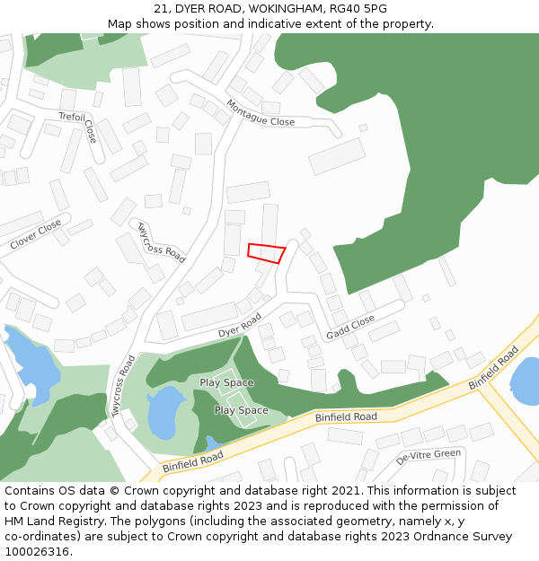 21, DYER ROAD, WOKINGHAM, RG40 5PG: Location map and indicative extent of plot