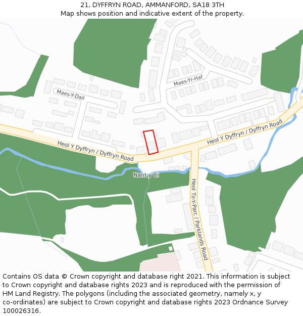 21, DYFFRYN ROAD, AMMANFORD, SA18 3TH: Location map and indicative extent of plot