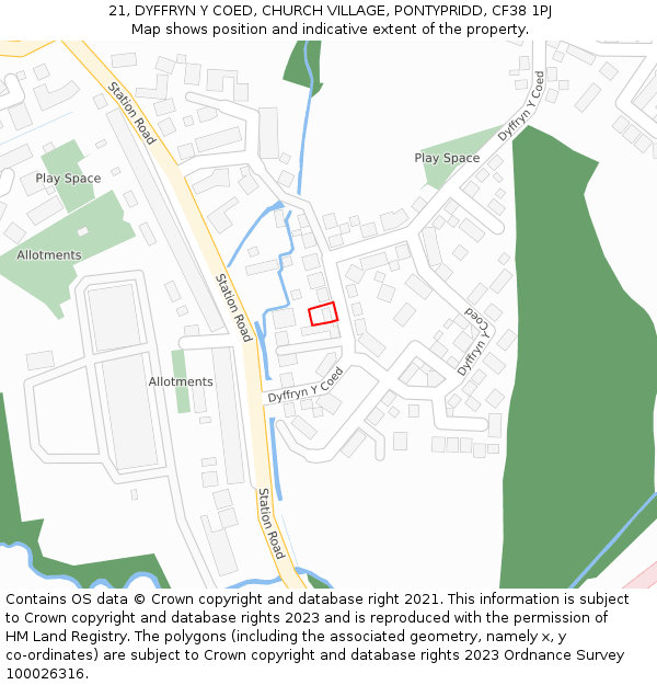 21, DYFFRYN Y COED, CHURCH VILLAGE, PONTYPRIDD, CF38 1PJ: Location map and indicative extent of plot