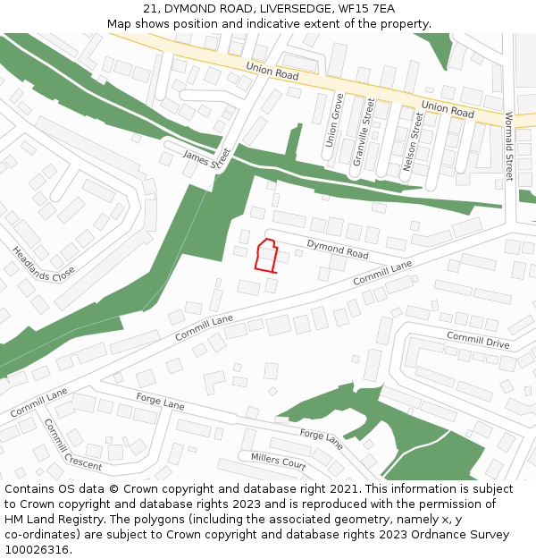 21, DYMOND ROAD, LIVERSEDGE, WF15 7EA: Location map and indicative extent of plot