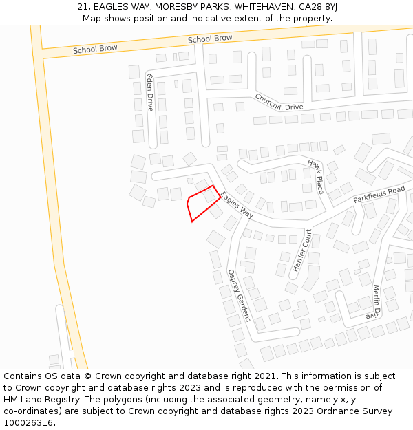 21, EAGLES WAY, MORESBY PARKS, WHITEHAVEN, CA28 8YJ: Location map and indicative extent of plot