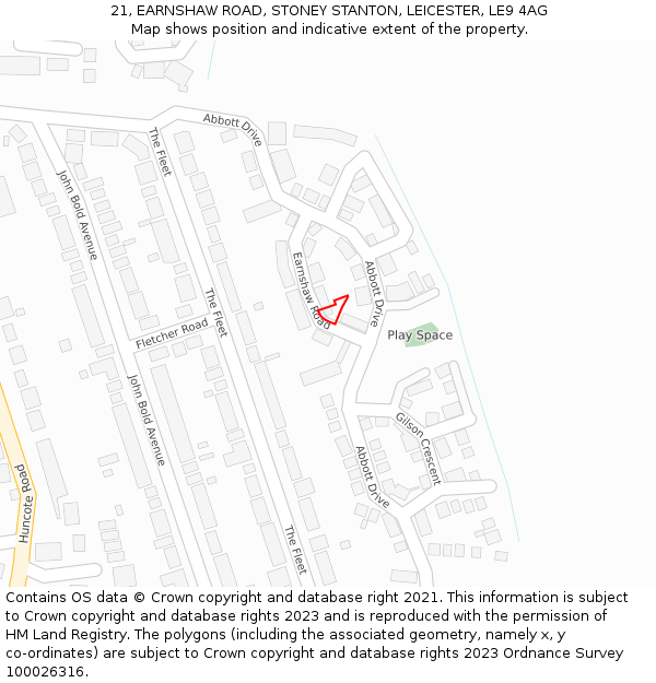 21, EARNSHAW ROAD, STONEY STANTON, LEICESTER, LE9 4AG: Location map and indicative extent of plot