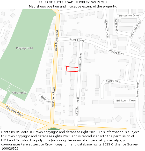 21, EAST BUTTS ROAD, RUGELEY, WS15 2LU: Location map and indicative extent of plot