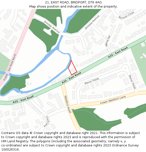 21, EAST ROAD, BRIDPORT, DT6 4AG: Location map and indicative extent of plot