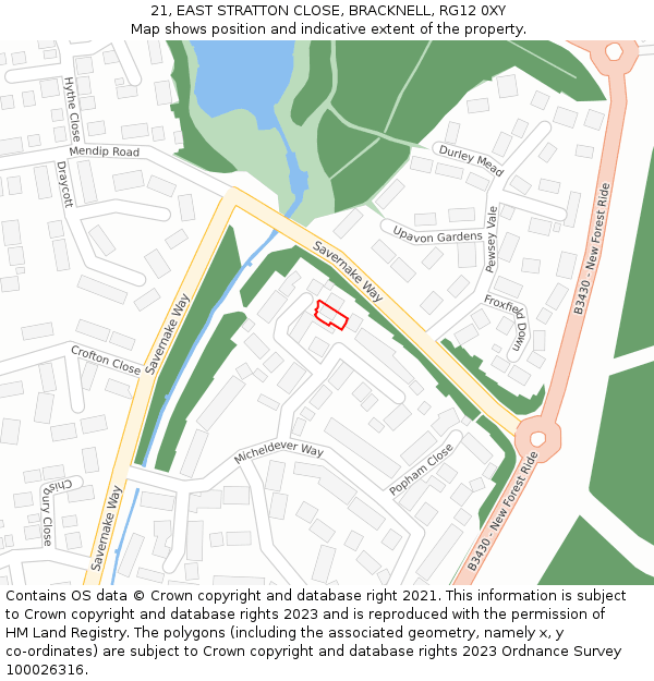 21, EAST STRATTON CLOSE, BRACKNELL, RG12 0XY: Location map and indicative extent of plot