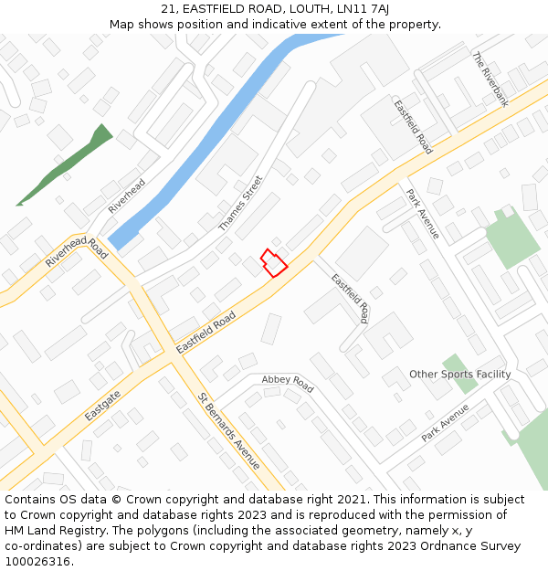 21, EASTFIELD ROAD, LOUTH, LN11 7AJ: Location map and indicative extent of plot