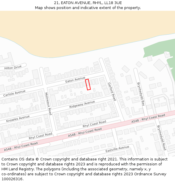 21, EATON AVENUE, RHYL, LL18 3UE: Location map and indicative extent of plot