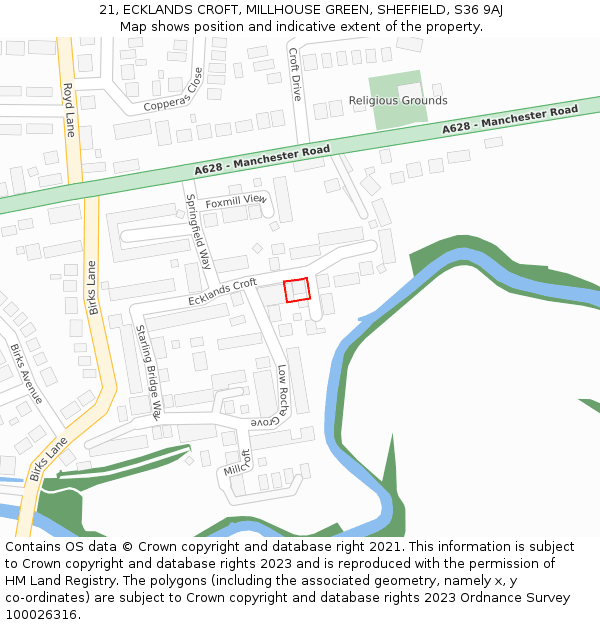 21, ECKLANDS CROFT, MILLHOUSE GREEN, SHEFFIELD, S36 9AJ: Location map and indicative extent of plot