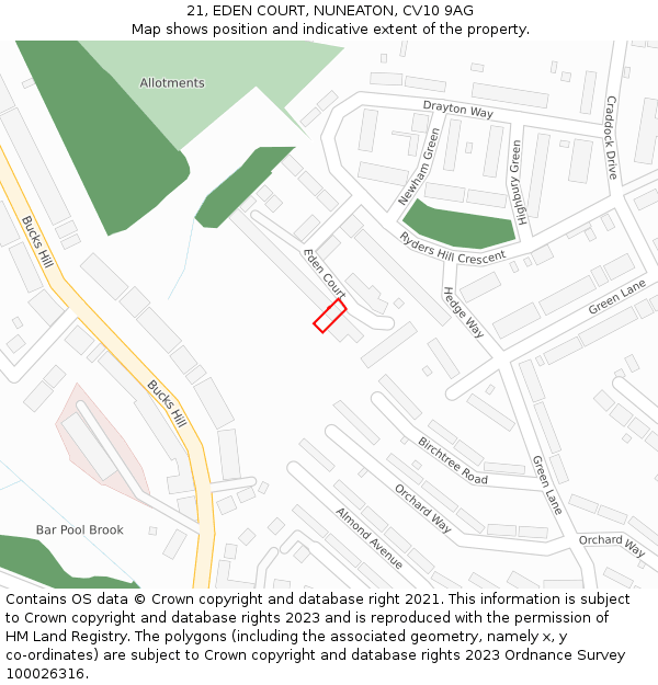 21, EDEN COURT, NUNEATON, CV10 9AG: Location map and indicative extent of plot