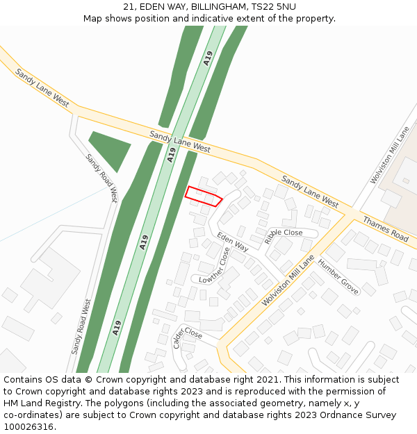 21, EDEN WAY, BILLINGHAM, TS22 5NU: Location map and indicative extent of plot