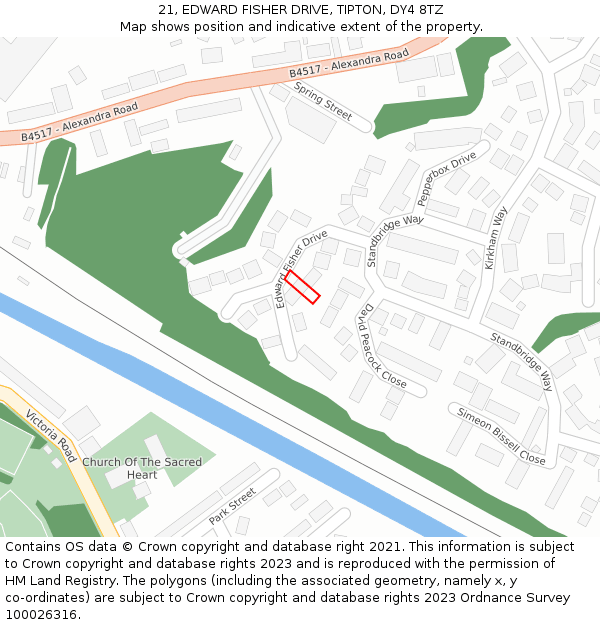 21, EDWARD FISHER DRIVE, TIPTON, DY4 8TZ: Location map and indicative extent of plot