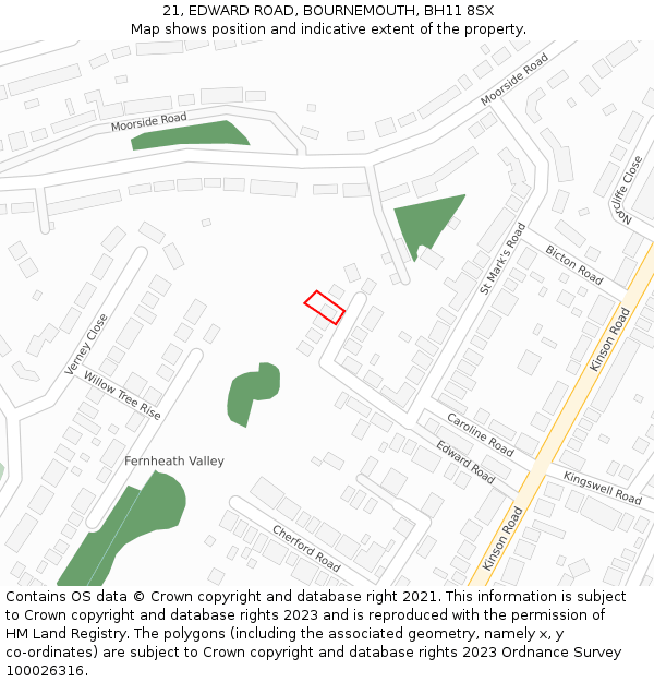 21, EDWARD ROAD, BOURNEMOUTH, BH11 8SX: Location map and indicative extent of plot