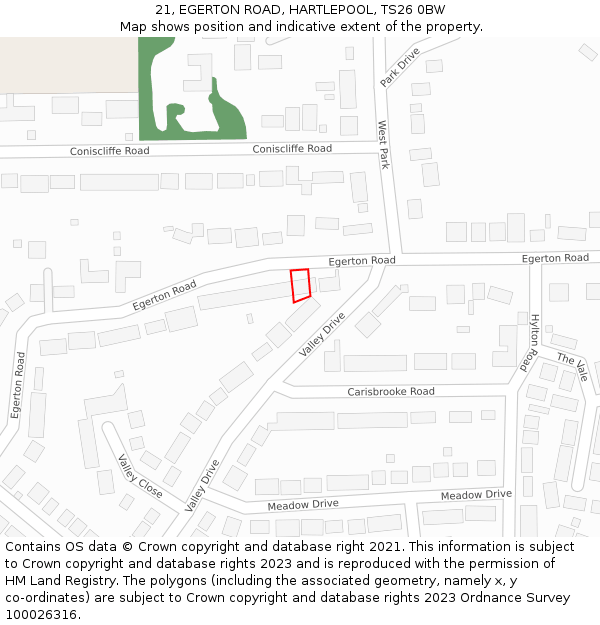 21, EGERTON ROAD, HARTLEPOOL, TS26 0BW: Location map and indicative extent of plot