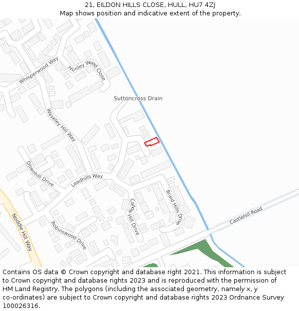 21, EILDON HILLS CLOSE, HULL, HU7 4ZJ: Location map and indicative extent of plot