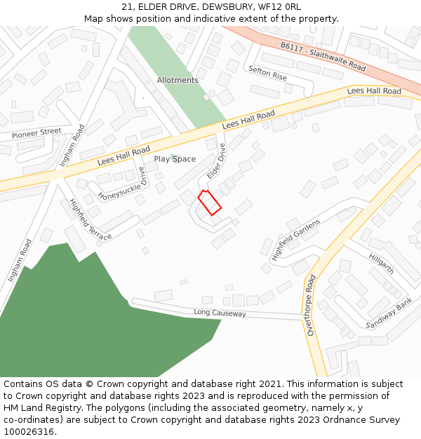 21, ELDER DRIVE, DEWSBURY, WF12 0RL: Location map and indicative extent of plot