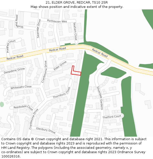 21, ELDER GROVE, REDCAR, TS10 2SR: Location map and indicative extent of plot