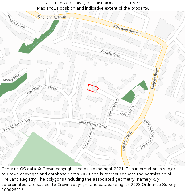 21, ELEANOR DRIVE, BOURNEMOUTH, BH11 9PB: Location map and indicative extent of plot