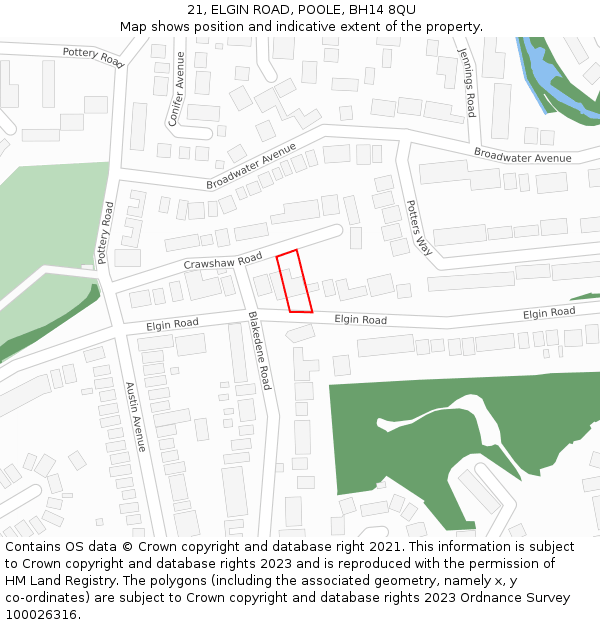 21, ELGIN ROAD, POOLE, BH14 8QU: Location map and indicative extent of plot