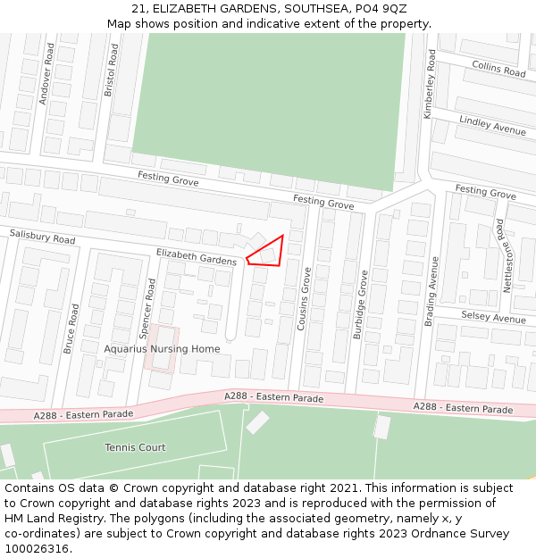 21, ELIZABETH GARDENS, SOUTHSEA, PO4 9QZ: Location map and indicative extent of plot