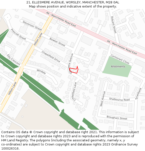 21, ELLESMERE AVENUE, WORSLEY, MANCHESTER, M28 0AL: Location map and indicative extent of plot