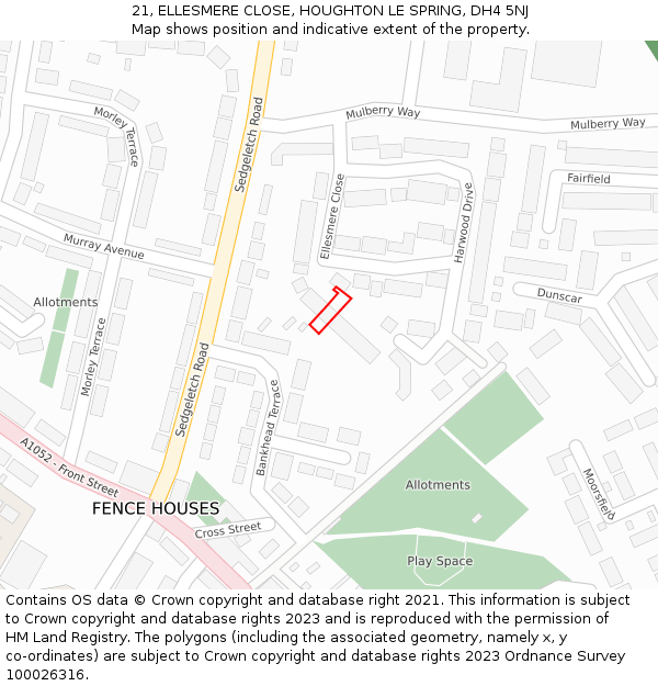 21, ELLESMERE CLOSE, HOUGHTON LE SPRING, DH4 5NJ: Location map and indicative extent of plot