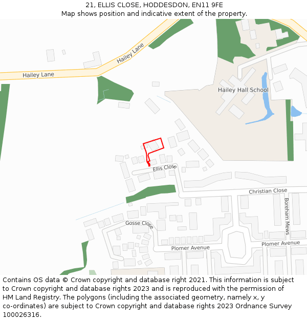 21, ELLIS CLOSE, HODDESDON, EN11 9FE: Location map and indicative extent of plot