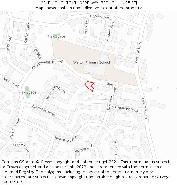 21, ELLOUGHTONTHORPE WAY, BROUGH, HU15 1TJ: Location map and indicative extent of plot