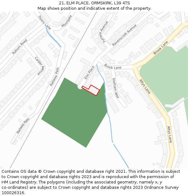21, ELM PLACE, ORMSKIRK, L39 4TS: Location map and indicative extent of plot