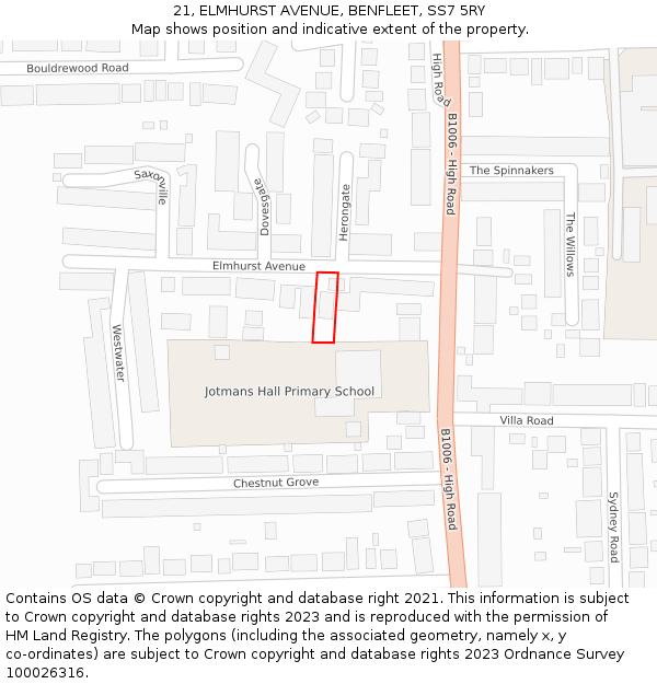 21, ELMHURST AVENUE, BENFLEET, SS7 5RY: Location map and indicative extent of plot