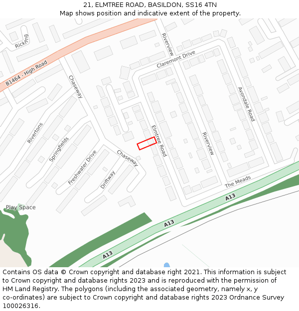 21, ELMTREE ROAD, BASILDON, SS16 4TN: Location map and indicative extent of plot