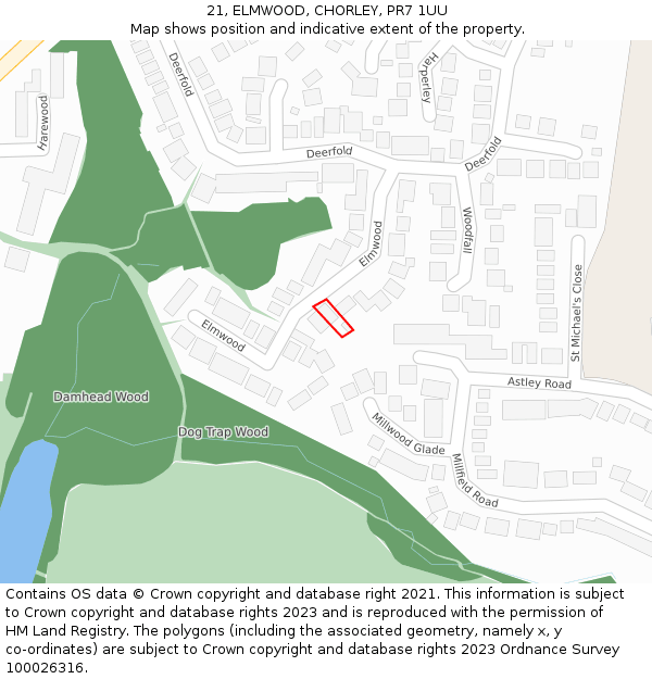 21, ELMWOOD, CHORLEY, PR7 1UU: Location map and indicative extent of plot