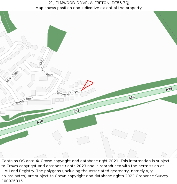 21, ELMWOOD DRIVE, ALFRETON, DE55 7QJ: Location map and indicative extent of plot