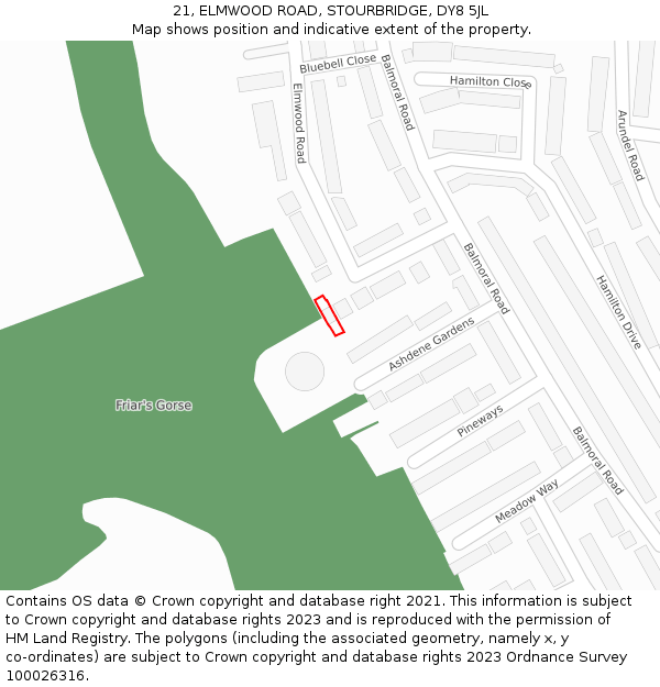21, ELMWOOD ROAD, STOURBRIDGE, DY8 5JL: Location map and indicative extent of plot
