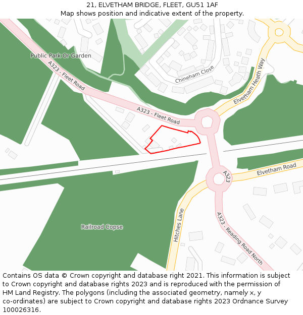 21, ELVETHAM BRIDGE, FLEET, GU51 1AF: Location map and indicative extent of plot